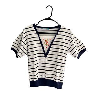 Vintage Sportswear Women's Striped V-Neck T-Shirt M Multicolor Nautical Casual